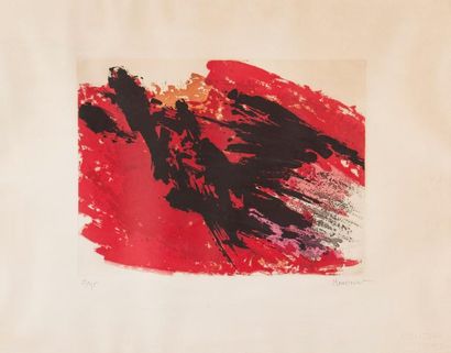 Alfred MANESSIER (1911-1993) Composition rouge et noir Eau-forte signée en bas à...
