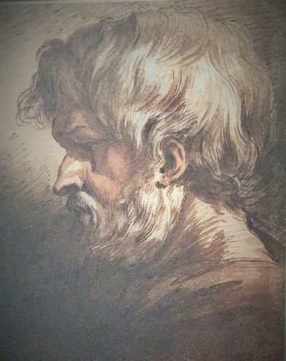 Jean-Baptiste HUET Portrait d'homme barbu de prol Plume et encre brune et lavis...