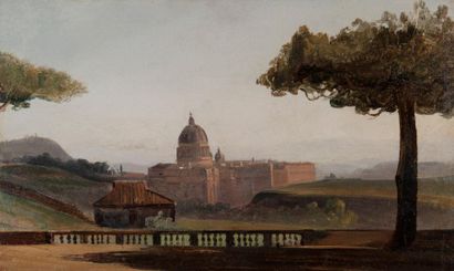 École Française du XIXe siècle Italie, Saint-Pierre-de-Rome vu depuis le jardin de...