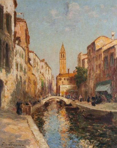 Charles COUSIN (fin du XIXe-début du XXe siècle) Ruelle de Venise Huile sur toile...