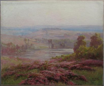 Édouard PAÏL (1851-1916) Paysage de bruyères Huile sur toile signée en bas à droite....