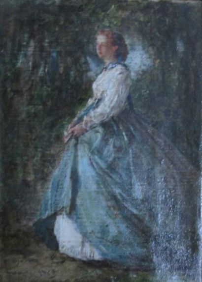 Victor Joseph CHAVET (1822-1906) Jeune femme dans un parc à Giverny Huile sur toile...