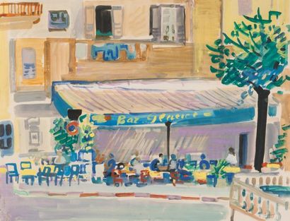 Robert SAVARY (1920-2000) La terrasse du café Gouache signée en bas à droite. 49...