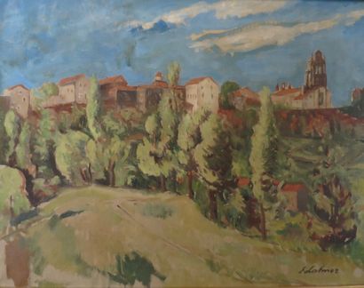 Emile LAHNER (1893-1980) 
Village dans les arbres
Huile sur toile signée en bas à...
