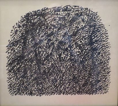 Jacques GERMAIN (1915-2001) 
Composition noire
Encre sur papier monogrammée en bas...