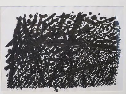 Jacques GERMAIN (1915-2001) 
Composition noire
Encre sur papier signée en bas à droite.
25,5...