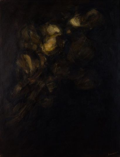 André STEMPFEL (1930) 
Composition noire
Huile sur toile signée en bas à droite (indications...