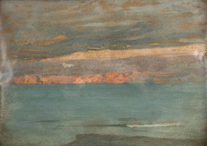 ÉMILE RENÉ MENARD (1861-1930) Coucher de soleil sur la mer
Huile sur papier (usures).
18,5...