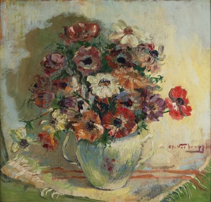 Charles Henri VERBRUGGHE (1877-1974) Vase d'anémones
Huile sur tuile signée en bas...