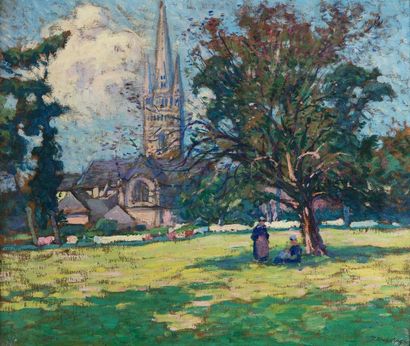 PAUL MADELINE (1863-1920) Église en Bretagne
Huile sur toile signée en bas à droite.
45...