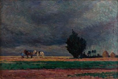 Maximilien Luce (1858-1941) Vallée de Méréville, l'orage
Huile sur carton/panneau...