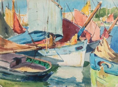 Gaston BALANDE (1880-1971) Bateau de pêche à la Rochelle
Aquarelle signée en bas...