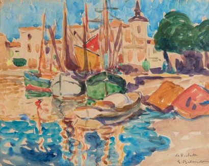 Gaston BALANDE (1880-1971) La Rochelle, le port
Aquarelle signée en bas à droite.
23,5...