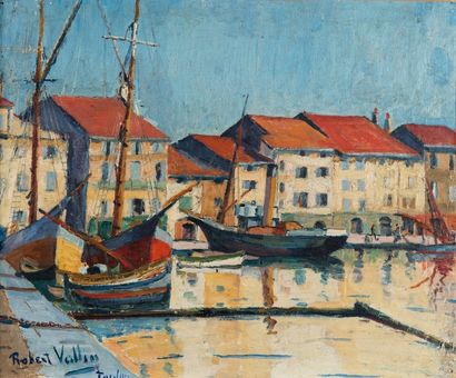 Robert VALLIN (XIXe-XXe siècle) Port de Toulon
Huile sur toile signée en bas à gauche...