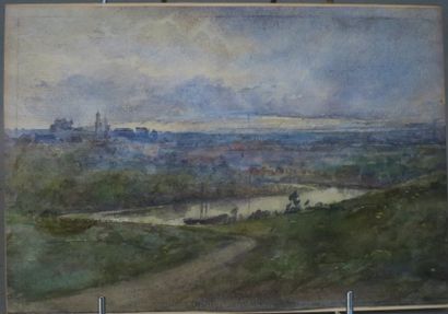 École française du début du XXe siècle Paysage
Aquarelle.
14,5 x 21 cm