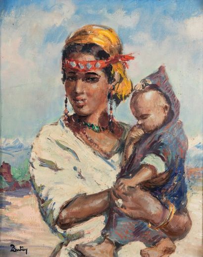 Henri PONTOY (1888-1958) Maternité devant l'Atlas
Huile sur toile signée en bas à...
