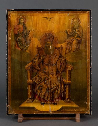 null ICÔNE Saint Athanase patriarche de Constantinople assis sur un trône bénissant;...