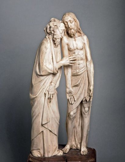 null Important groupe en ivoire sculpté représentant L'apparition du Christ à saint...