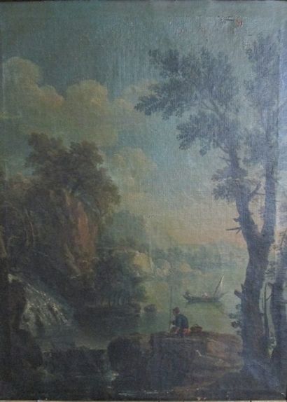 Ecole Italienne du XVIIIe siècle 
Paysage de bord de mer
Huile sur toile portant...