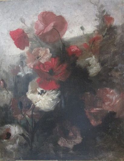 École Française du XIXe siècle 
Étude de fleurs
Huile sur toile.
40 x 32 cm