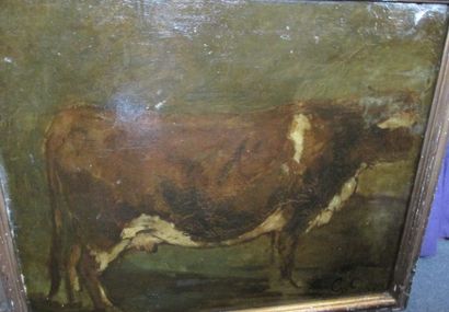 École Française du XIXe siècle 
Étude de vache
Huile sur toile monogrammée en bas...