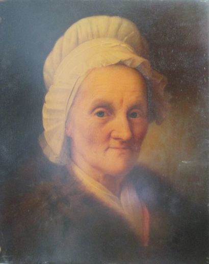 École Française du XIXe siècle 
Portrait d'une dame à la fourrure
Huile sur panneau
41...