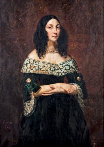 Pierre Louis Alexandre Abel TERRAL (1811-1886) 
Portrait de femme au collier de perles
Huile...