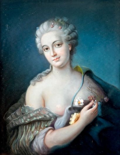 Dans le goût du XVIIIe siècle 
Portrait de femme
Pastel.
80 x 65 cm