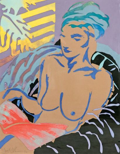 *Frank GALLO (né en 1933) 
Femme nue
Composition et collage, édition signée en bas...