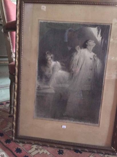 null D'après Charles LEANDRE (1862-1934) L'arrivée au bal. Pierrot Paire d'estampes...