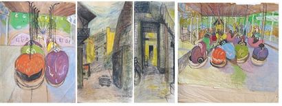 Rodica VALEANU (1923-1965) Carton à dessins comprenant 9 oeuvres : pastels et go...