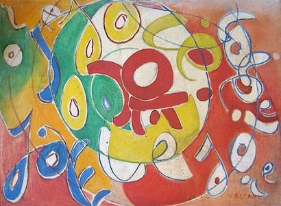 Rodica VALEANU (1923-1965) Composition lettriste Huile sur toile signée en bas à...
