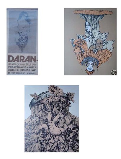 Gérard Daran (né en 1946) Trois affiches et gravures surréalistes, l'une signée et...