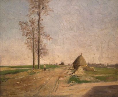 CAZIN La Croix de la vallée, plaine de Wissous, avril 1877 Huile sur toile signée...