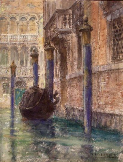 Joseph SAINT-GERMIER (1860-1925) Venise Gouache signée en bas à droite. 36 x 27 cm...