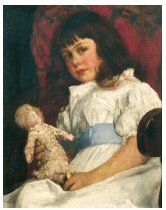 ÉCOLE du XIXe siècle Fillette à la poupée Huile sur toile. (restaurations, rentoilage)....