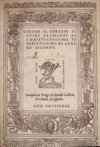 ALAMANNI (Luigi) Gyrone il cortese. Parigi, Calderio, 1548, in-4, maroquin rouge,...