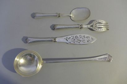 null Ménagère en argent spatule trilobée à filet feuillagé comprenant : 12 grands...