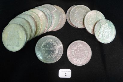 FRANCE

Lot de neuf pièces en argent de 50...
