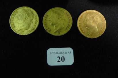 null FRANCE

Lot de trois pièces de 20 francs or, 1812 A.

Lot conservé à la banque...