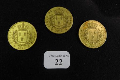 null FRANCE

Lot de trois pièces de 20 francs or, 1814 A.

Lot conservé à la banque...