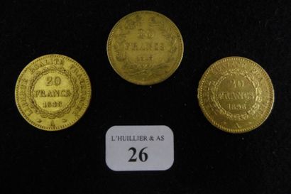 null FRANCE

Lot de 3 pièces de 20 francs or (deux de 1848 République et une de 1848...