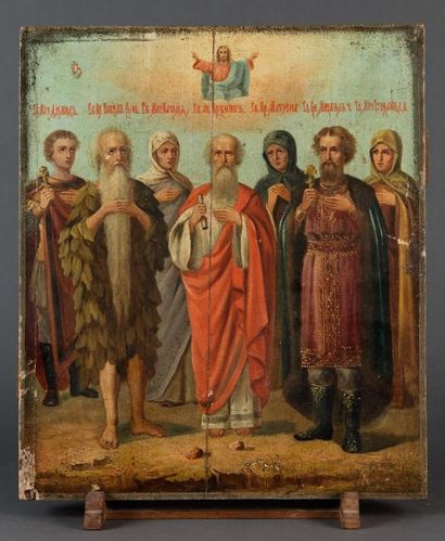 ICÔNE représentant sept saints: le Martyr
Diomède,...