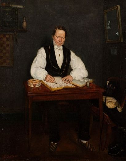 École Française du XIXe siècle 
Portrait d'homme à son bureau Portrait de femme à...
