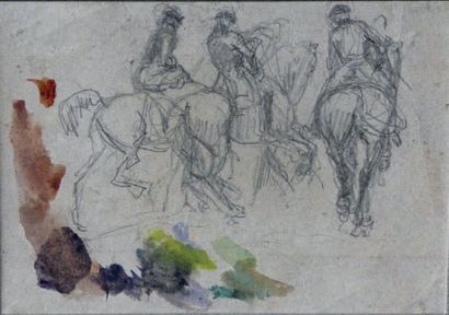 École du XIXe siècle 
Étude de chevaux Mine de plomb et aquarelle.
9,5 x 14 cm