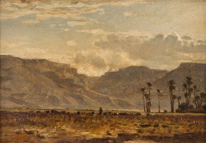 Léon BELLY (1827-1877) Vue présumée des montagnes lybiques
Huile sur toile, signée...