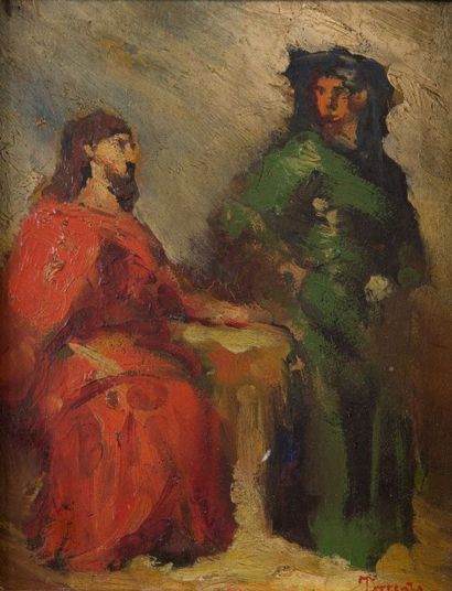 Stanislas TORRENTS y de AMAT (1839-1916) 
Le Christ et un discip le Huile sur panneau,...