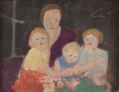 *André LANSKOY (1902-1976) 
Mère et trois enfants
Huile sur carton, monogrammée en...