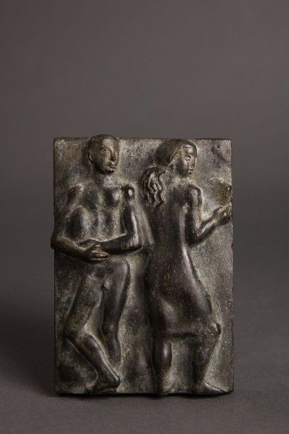 Marcel HOMS (1910-1995) 
Sculpture en bas-relief en bronze à patine noire représentant...