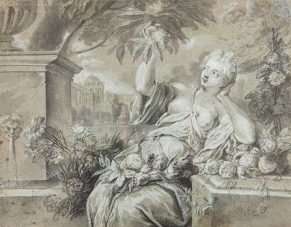 Jean-Baptiste SANTERRE (1651-1717) 
Portrait de femme dans un parc ou Allégorie de...